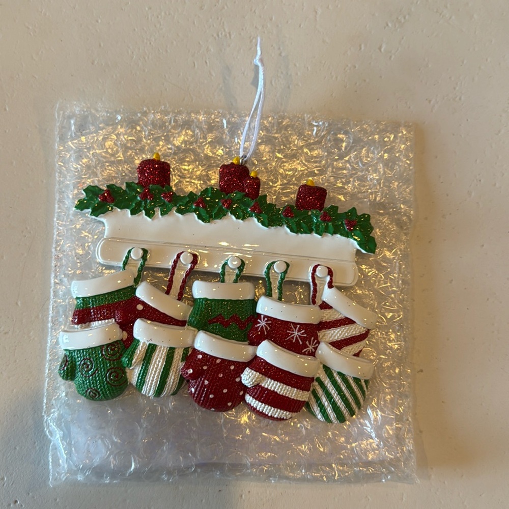Polar X Personalized Family of 6 Mittens over Mantle Ornament New